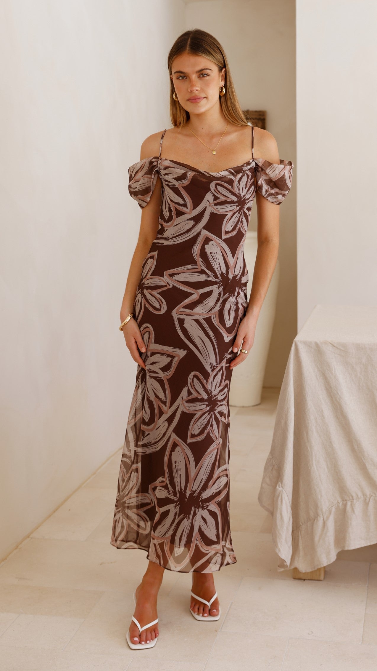 Adrianna Midi Dress - Brown Floral