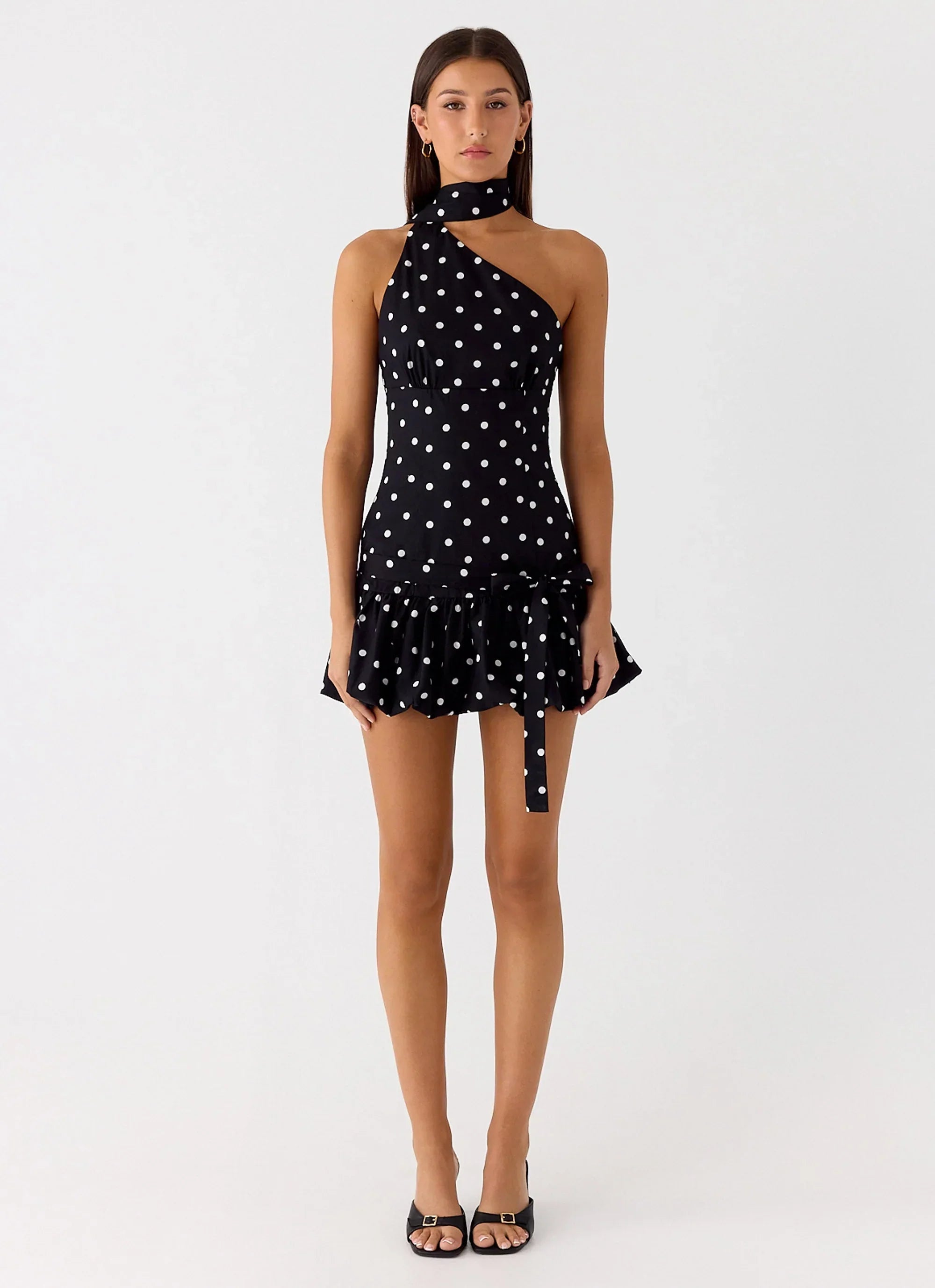 Belina Scarf Mini Dress - Black Polkadot